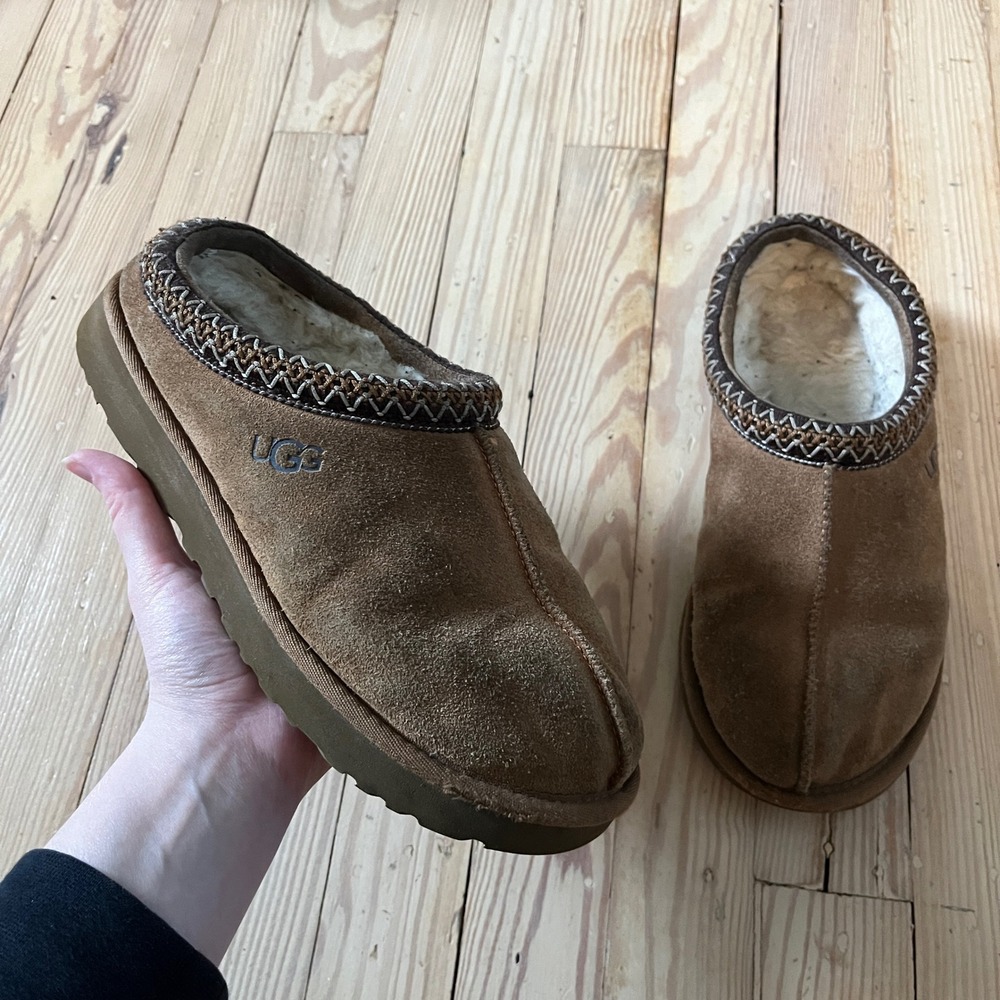 UGG Tasman Slipper Women Size 10 Chestnut Brown Suede Shearling Mules 5955